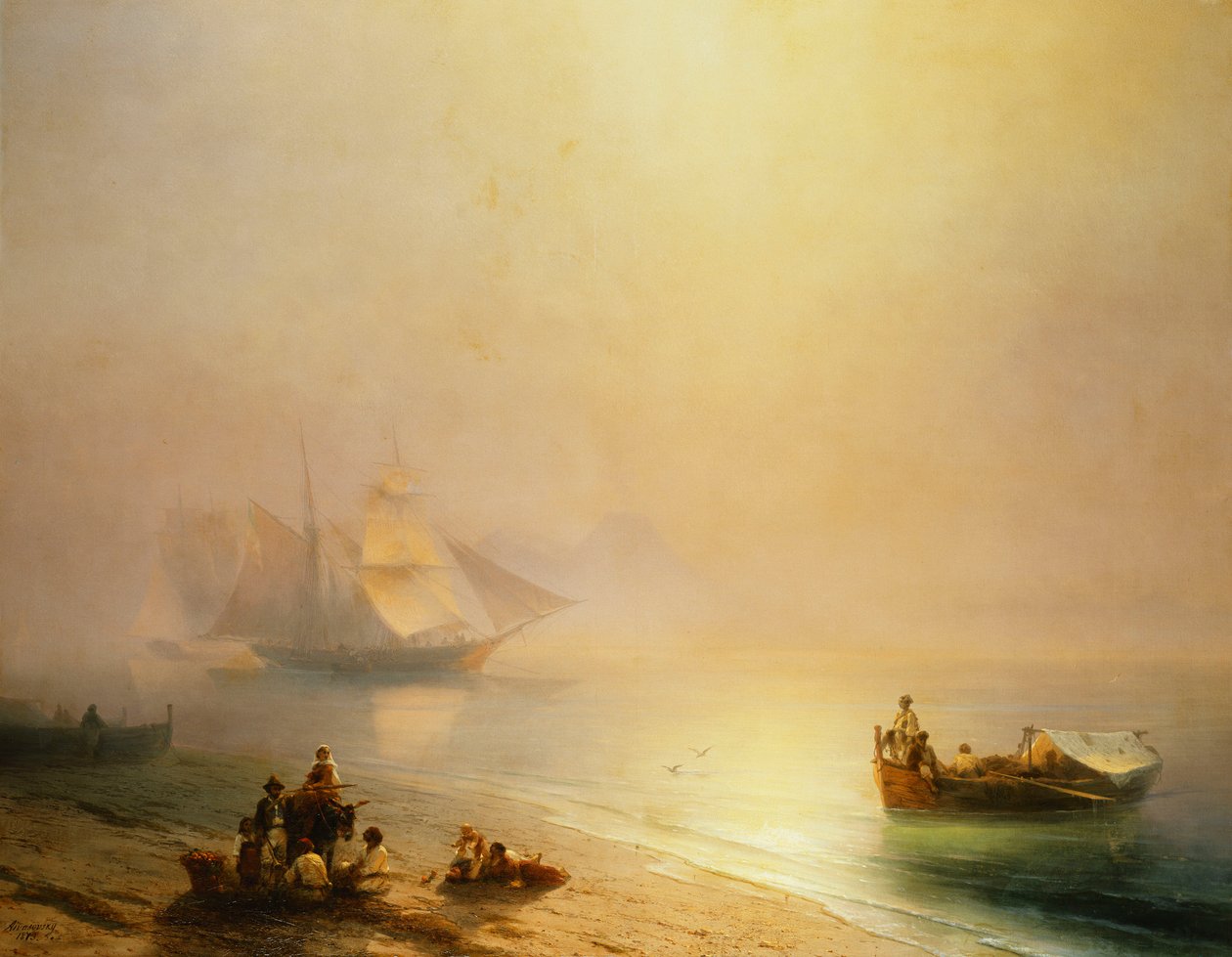 Rybacy na wybrzeżu, Zatoka Neapolitańska, 1873 autorstwa Ivan Konstantinovich Aivazovsky