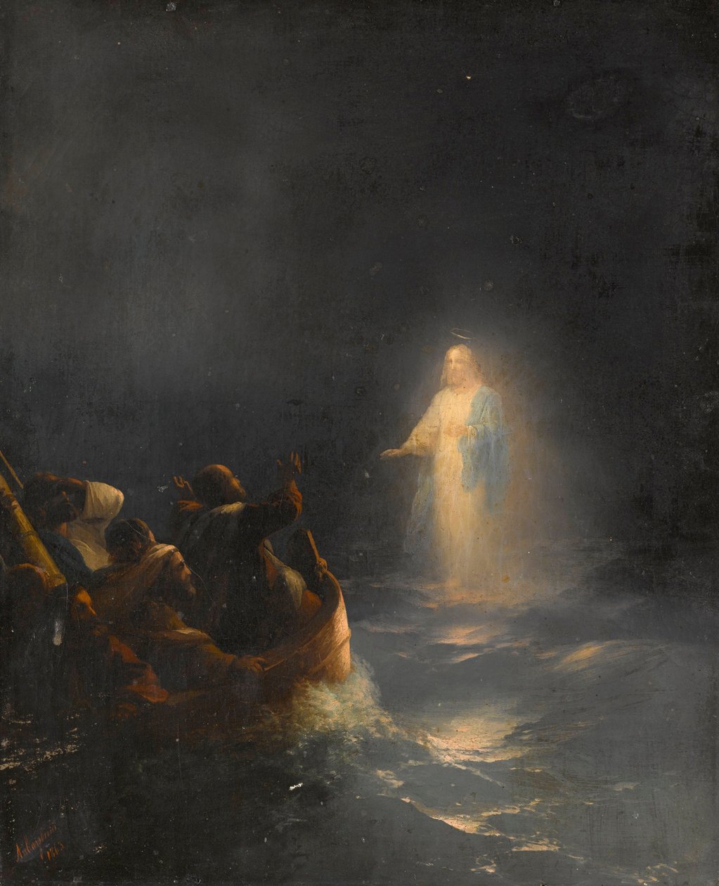 Jezus chodzi po wodzie - Jezus chodzi po wodzie, autorstwa Aiwazowskiego, Iwana Konstantinowicza (1817-1900). olej na płótnie autorstwa Ivan Konstantinovich Aivazovsky