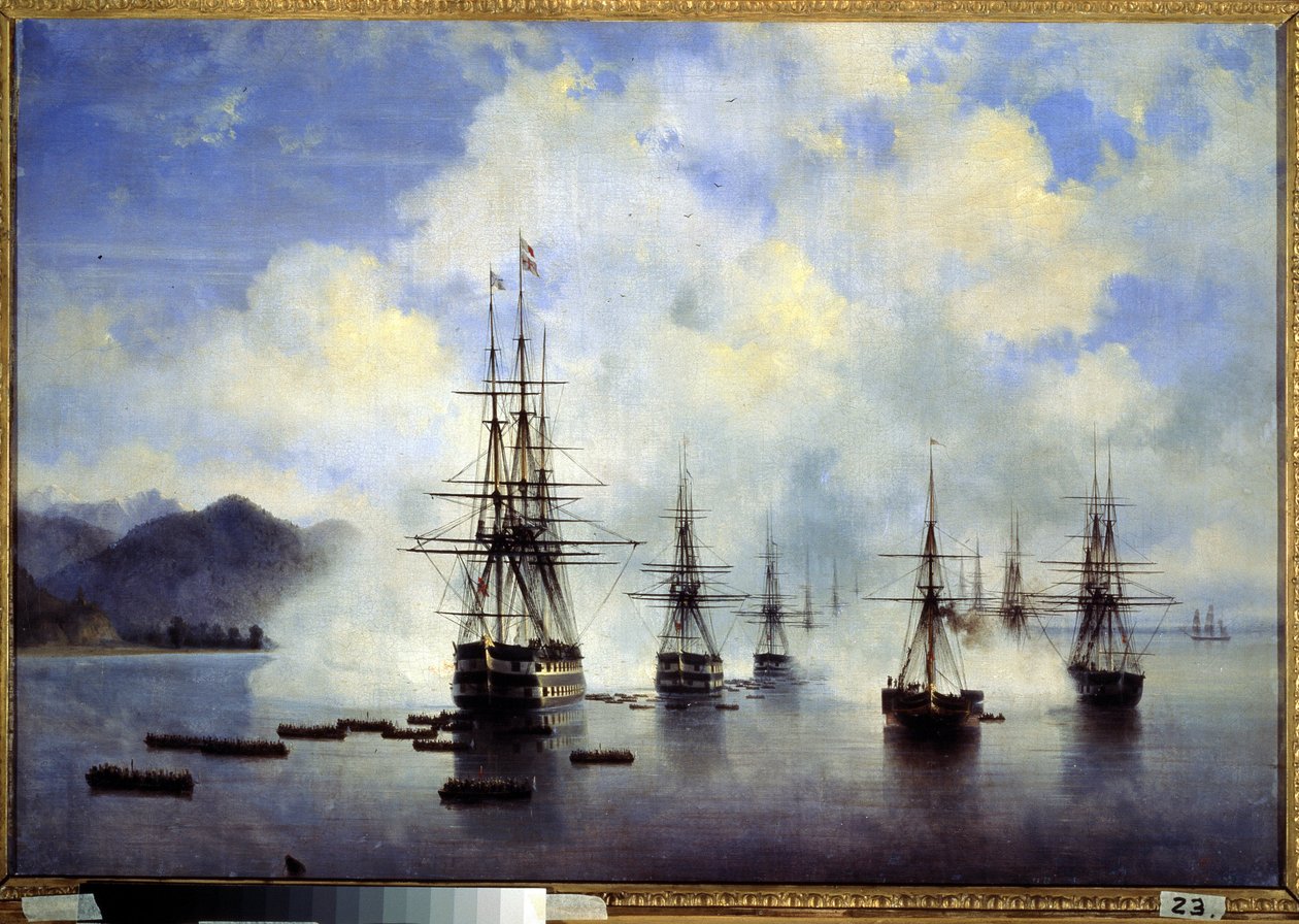 Lądowanie generała Nikołaja Nikołajewicza Rajewskiego w Subaszy (Ukraina) w lipcu Epizod podboju Kaukazu. Obraz Iwana Konstantinowicza Aiwazowskiego (Ivan Konstantin autorstwa Ivan Konstantinovich Aivazovsky