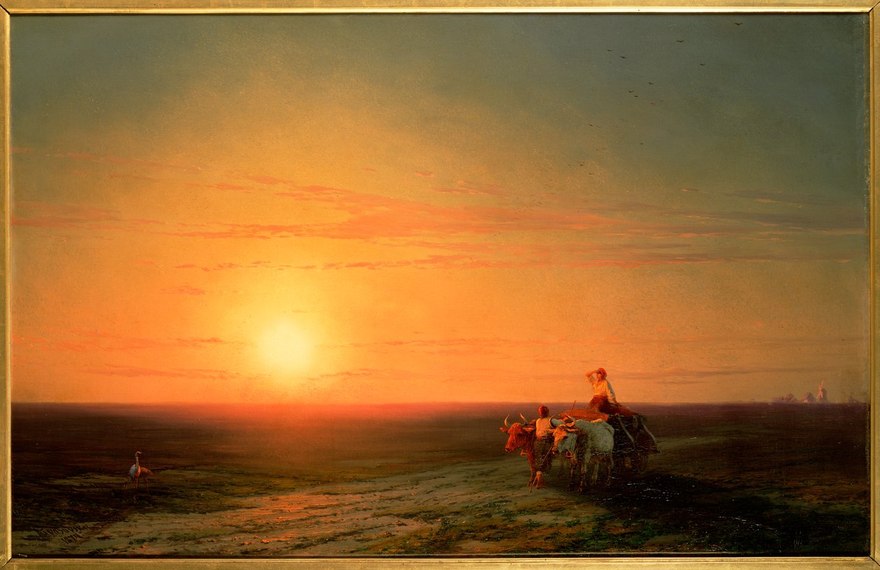 Chłopi powracający z pól o zachodzie słońca, XIX w. autorstwa Ivan Konstantinovich Aivazovsky