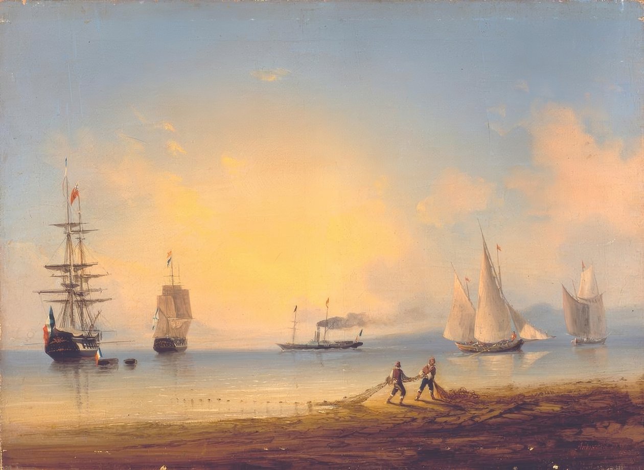 fregaty rosyjskie i francuskie autorstwa Ivan Konstantinovich Aivazovsky