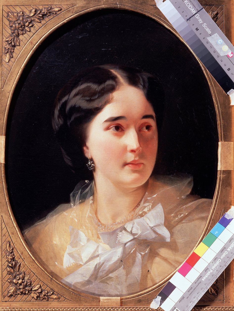 Portret hrabiny Daryi Olsufyevej (1836-?) (Portret hrabiny D. Olsufyeva). Obraz Iwana Kosmicha Makarowa (1822-1897), olej na płótnie autorstwa Ivan Kosmich Makarov