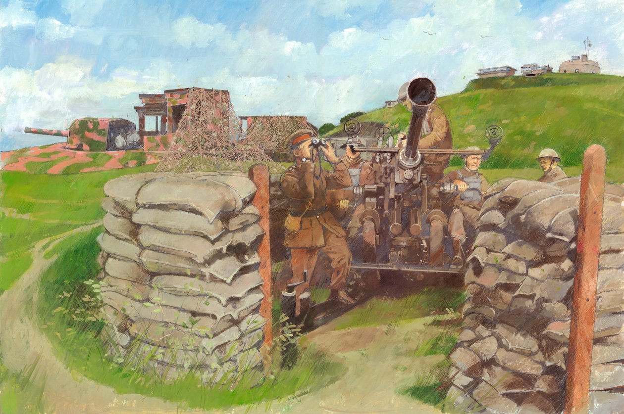 Pistolet Boforsa, zamek Pendennis, c1943, c1990-2010 autorstwa Ivan Lapper