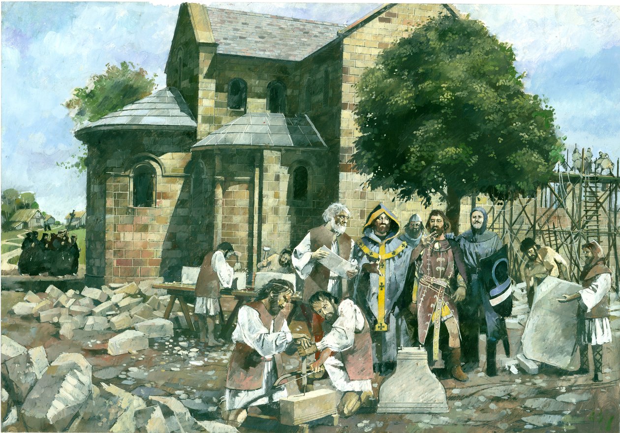 Konsekracja kościoła opactwa przez arcybiskupa Canterbury w obecności Williama Rufusa, Battle Abbey (akwarela na papierze) autorstwa Ivan Lapper