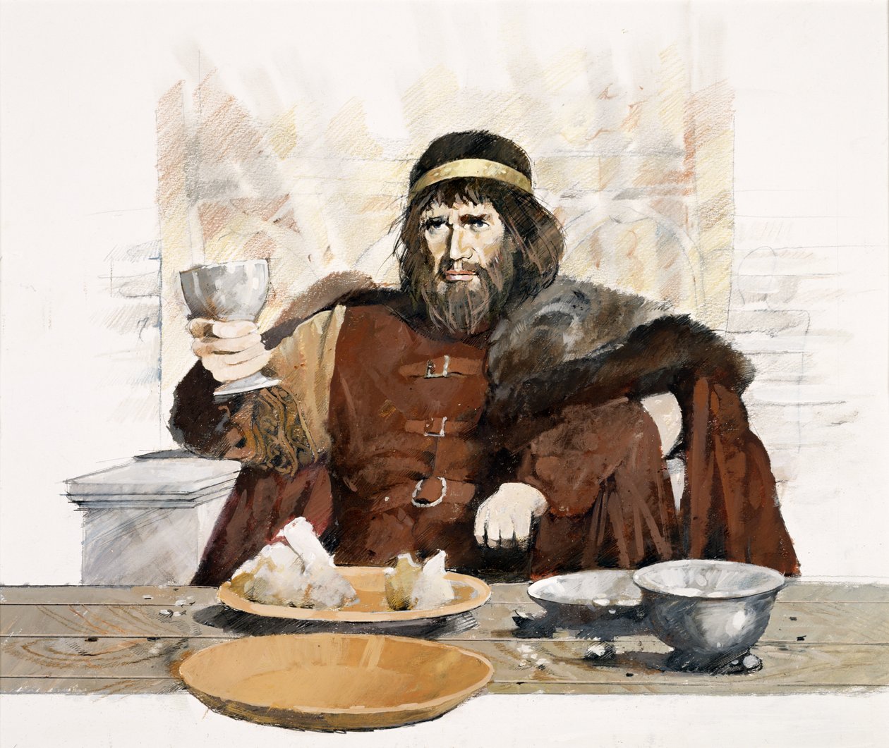 "Dark Age Cornish King" w zamku Tintagel w Kornwalii (akwarela na papierze) autorstwa Ivan Lapper