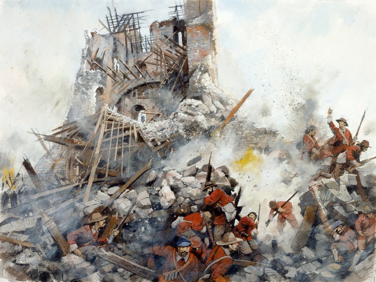 Zniszczenie twierdzy, angielska wojna domowa, zamek Scarborough, 1645, c1990-2010 autorstwa Ivan Lapper