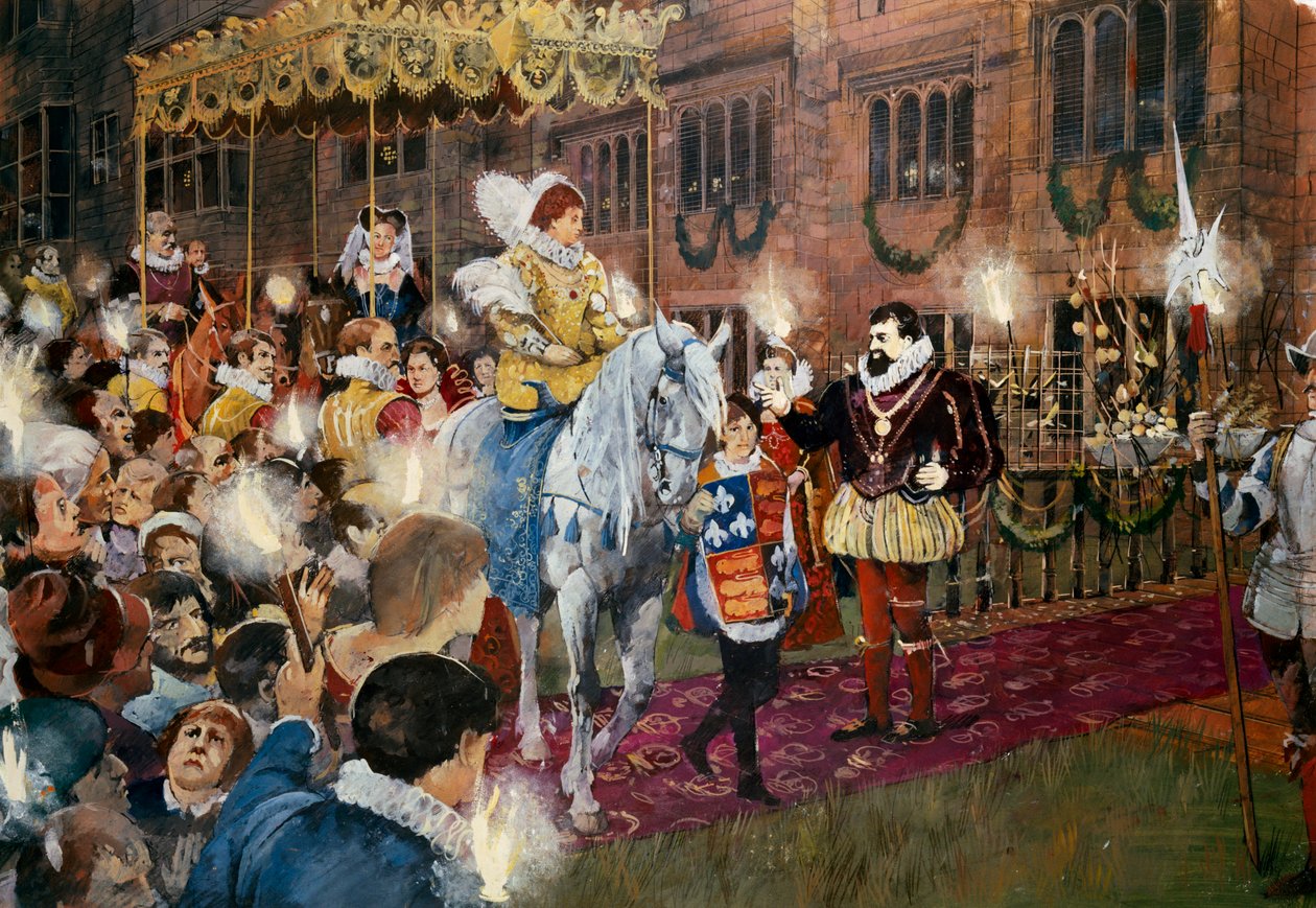 Robert Dudley wita królową Elżbietę I w zamku Kenilworth, Warwickshire, lipiec 1575 c2000s autorstwa Ivan Lapper