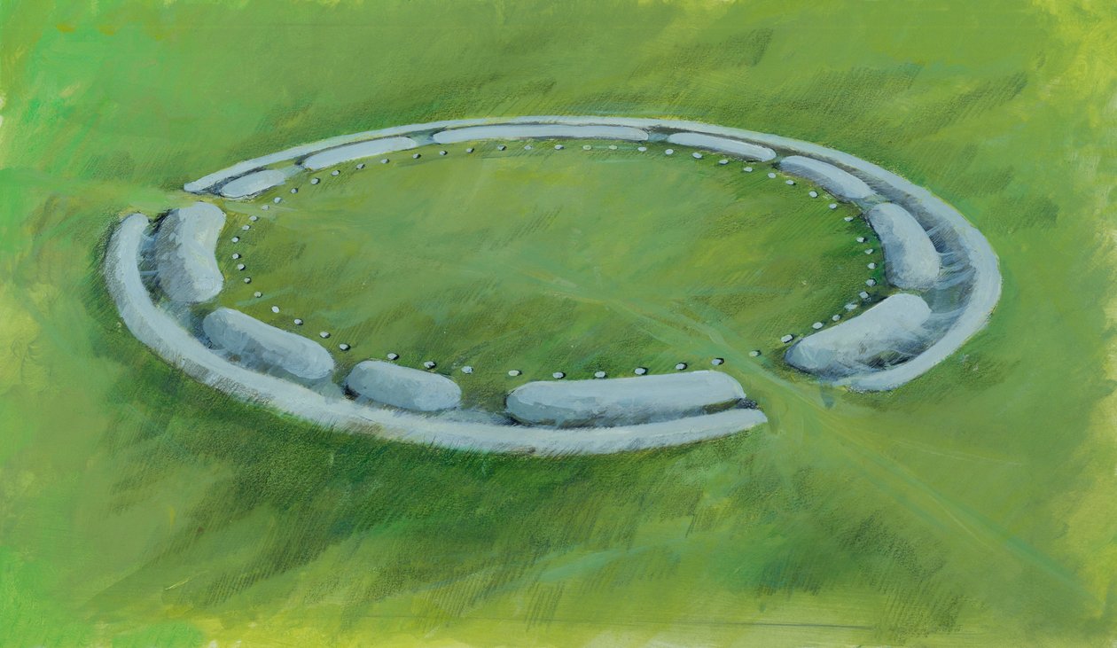 Stonehenge: pierwsza faza obejmująca rów, brzeg i przeciwskarpę otaczającą Otwory Aubreya autorstwa Ivan Lapper