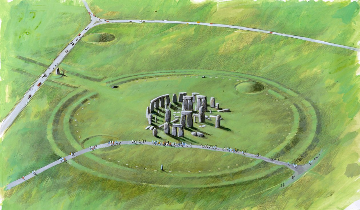 Stonehenge: ilustracja przedstawiająca obecną lokalizację autorstwa Ivan Lapper