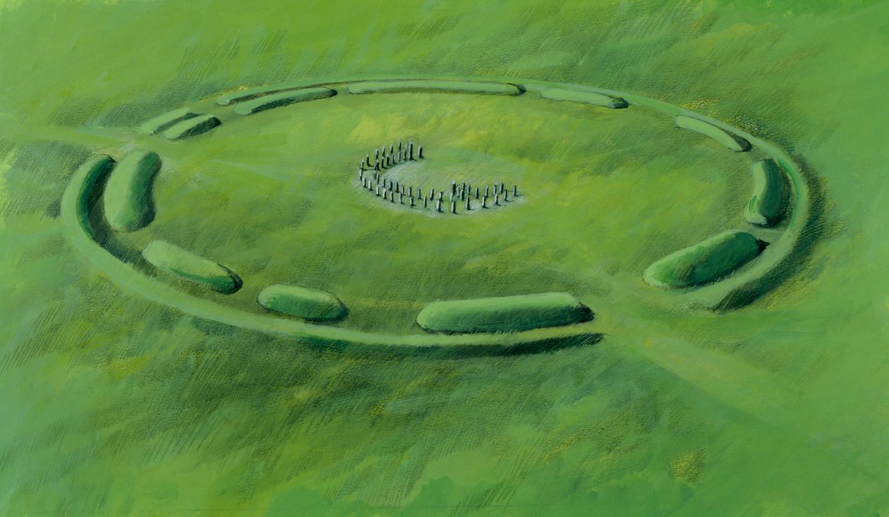 Stonehenge: trzecia faza rozpoczynająca się od ułożenia kamieni w podwójny półksiężyc autorstwa Ivan Lapper