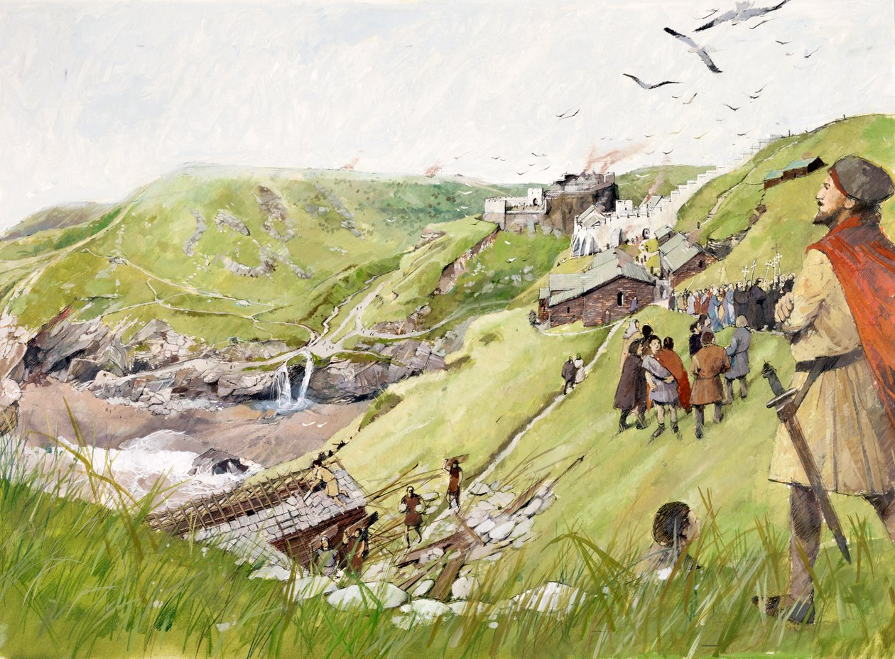 Zamek Tintagel w średniowieczu (akwarela na papierze) autorstwa Ivan Lapper
