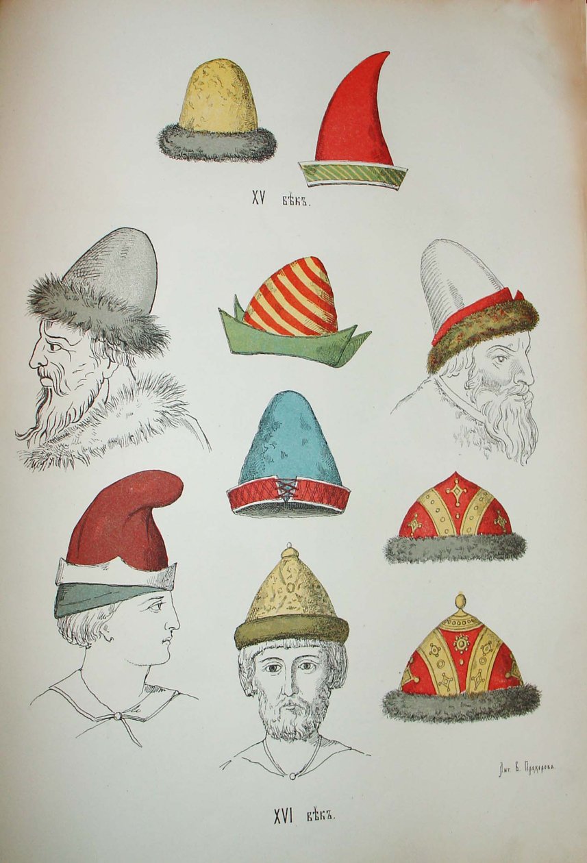 Rosyjskie nakrycie głowy z XV i XVI wieku, 1850-1852 autorstwa Ivan Mikhaylovich Snegirev
