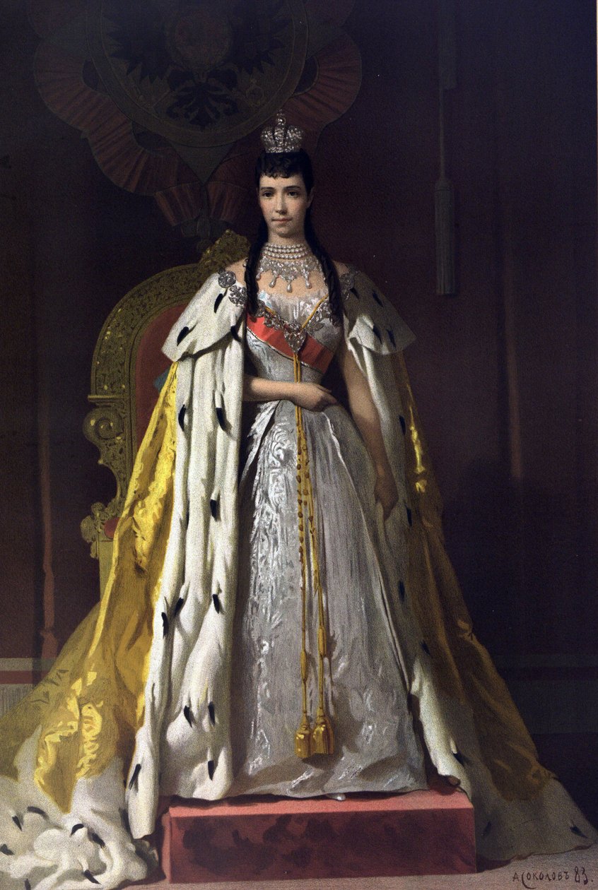 Album koronacyjny cara Aleksandra III Rosji (1845-1894) i cesarzowej Marii Fiodorowny (Dagmar Danii) (1847-1928) - Portret koronacyjny cesarzowej Marii Fiodorowny, księżnej Dagmar Danii (z albumu koronacyjnego) autorstwa Ivana Nikola autorstwa Ivan Nikolaevich Kramskoy