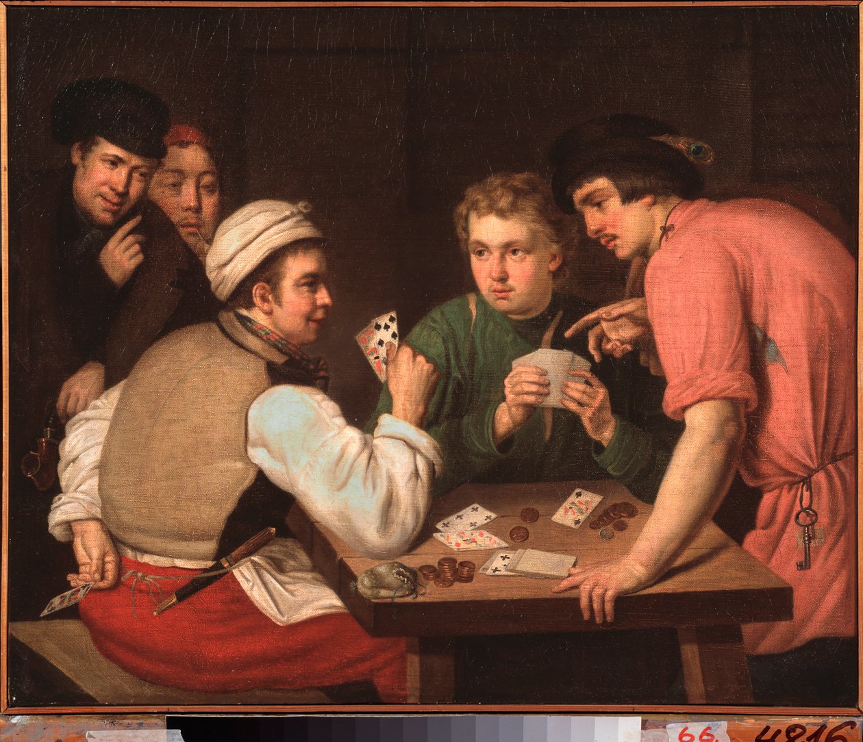 Cardsharps - obraz Ivan Philippovich Tupylev (Toupylev) (1758-1821), olej na płótnie autorstwa Ivan Philippovich Tupylev