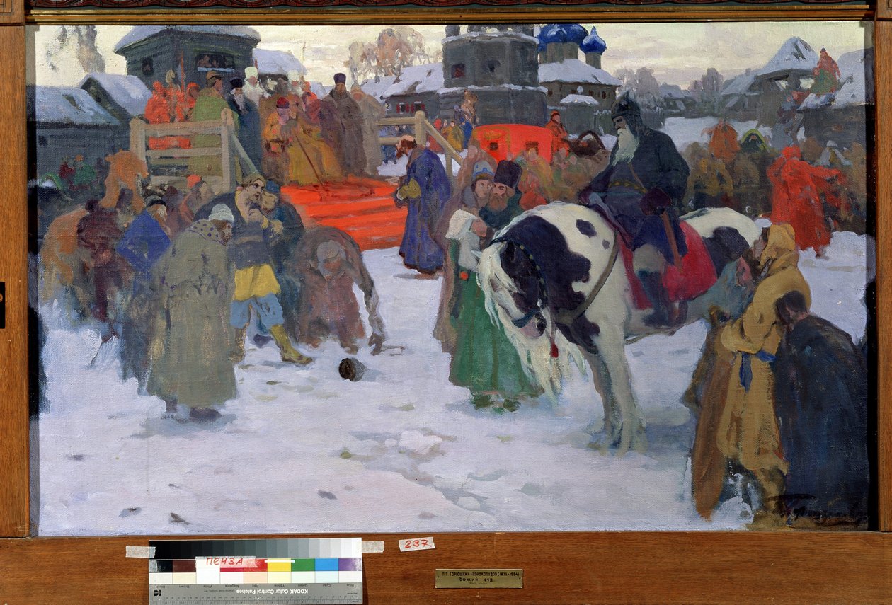 Sąd Boży, ok. 1900 (olej na płótnie) autorstwa Ivan Silych Goriuschkin-Sorokopudov