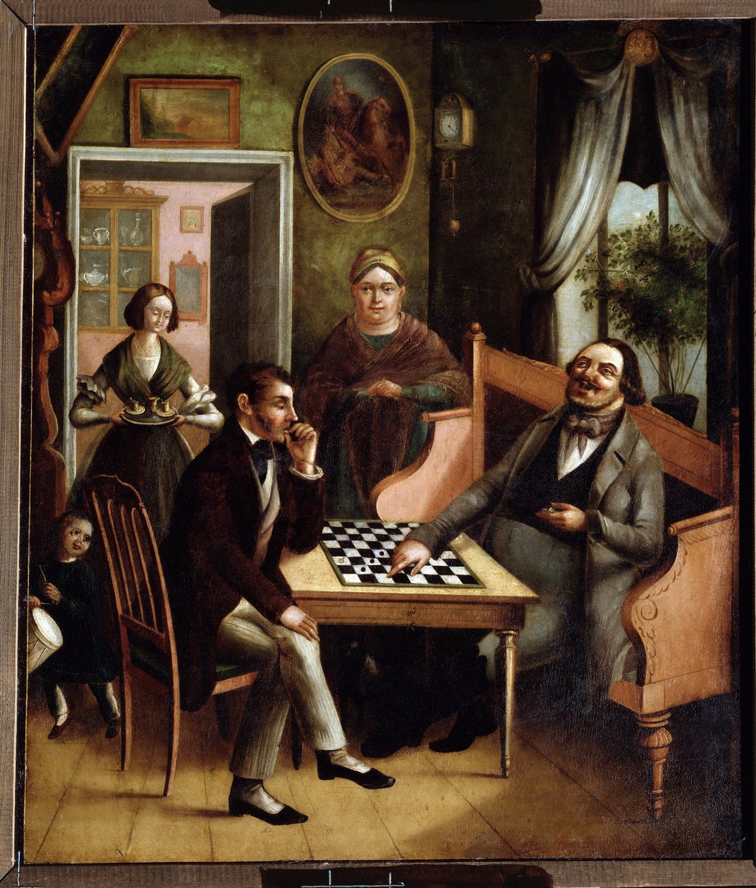 "Gracze w warcaby"" Grupa rosyjskich mieszczan we wnętrzu. Obraz Ivan Stepanovich Doshchennikov (1812-1893) 1840-1850 Państwowa Galeria Sztuki, Perm, Rosja autorstwa Ivan Stepanovich Doshchennikov