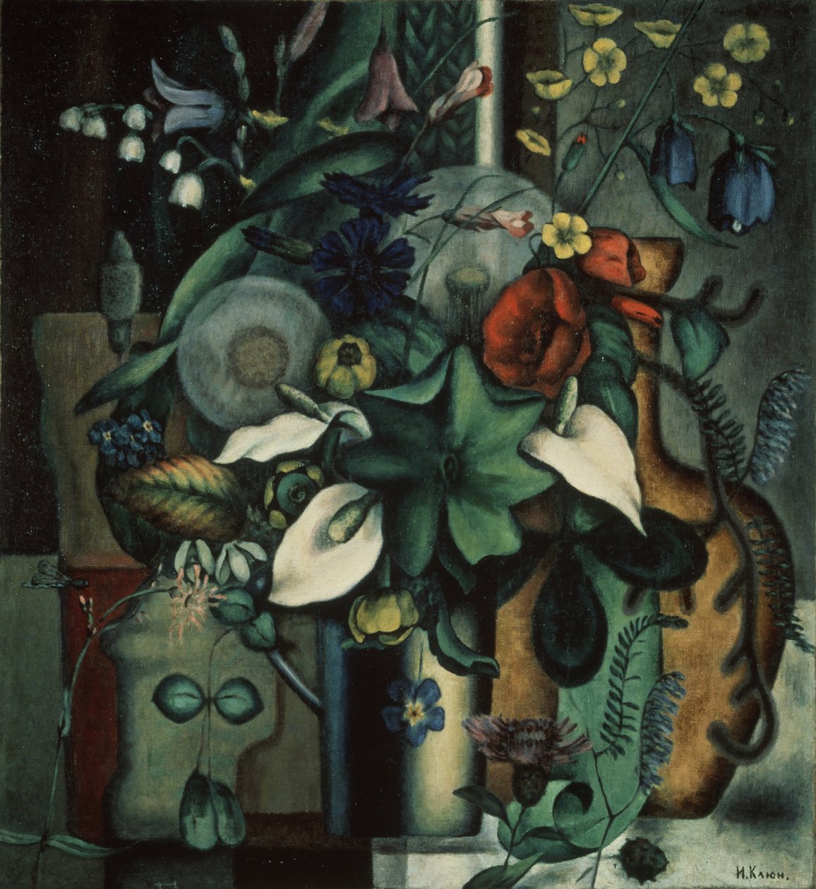 Martwa natura z kwiatami i dzbanem, 1929 autorstwa Ivan Vassilyevich Klyun
