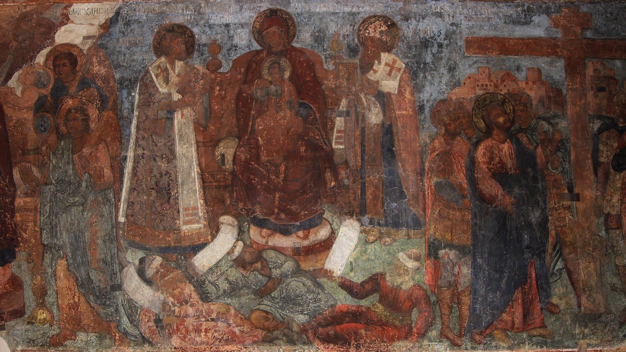 Fresk w katedrze Matki Bożej Znaku, Nowogród, początek XVIII wieku. autorstwa Ivan Yakovlevich Bakhmatov