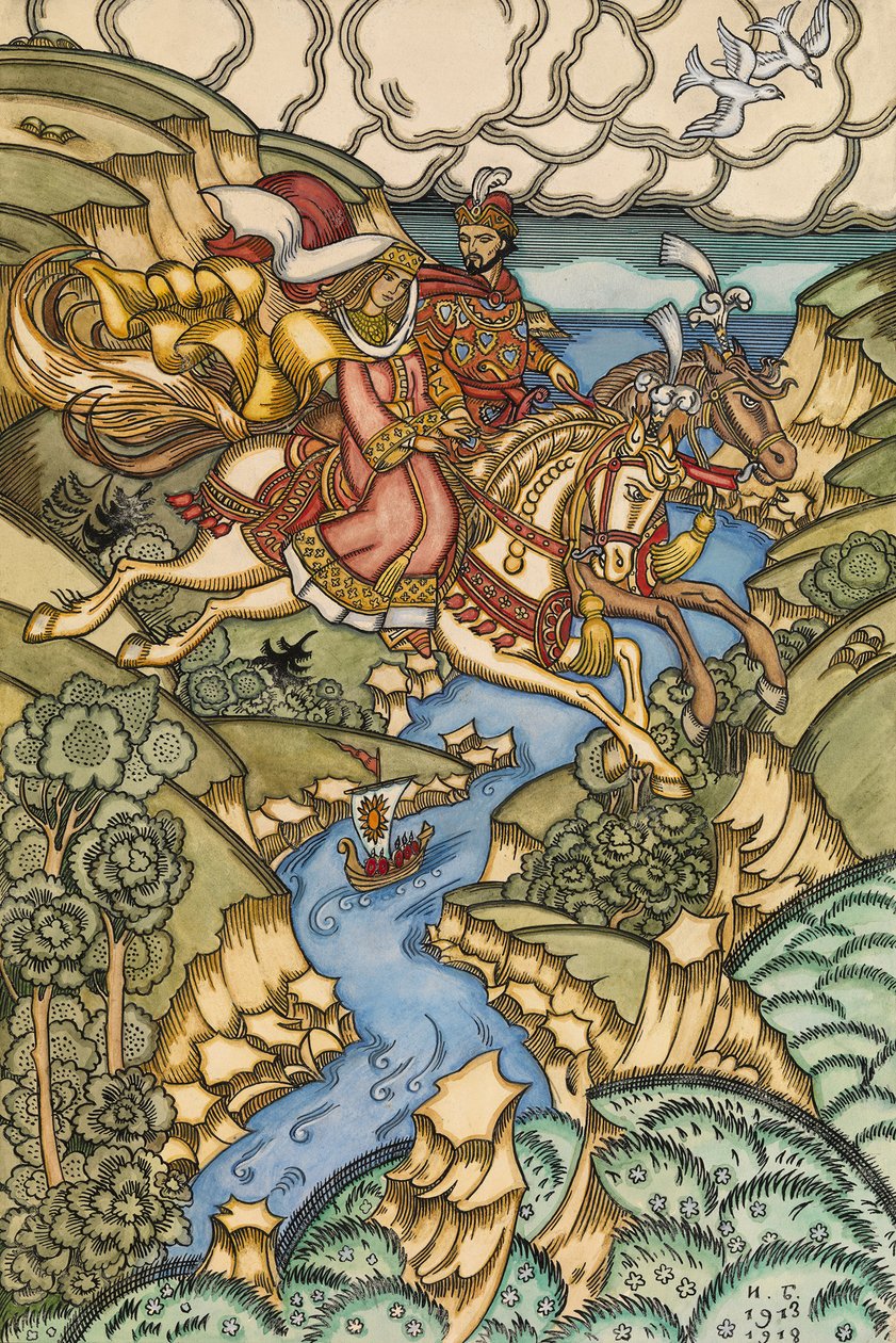 Ilustracja do bajki Marya Morevna, 1913-1915 autorstwa Ivan Yakovlevich Bilibin