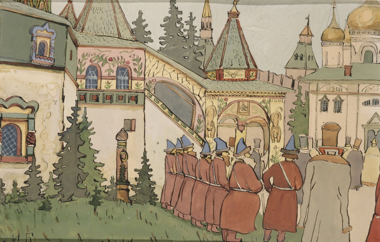 Ilustracja do bajki Pióro Finisty Sokoła, początek XX wieku autorstwa Ivan Yakovlevich Bilibin