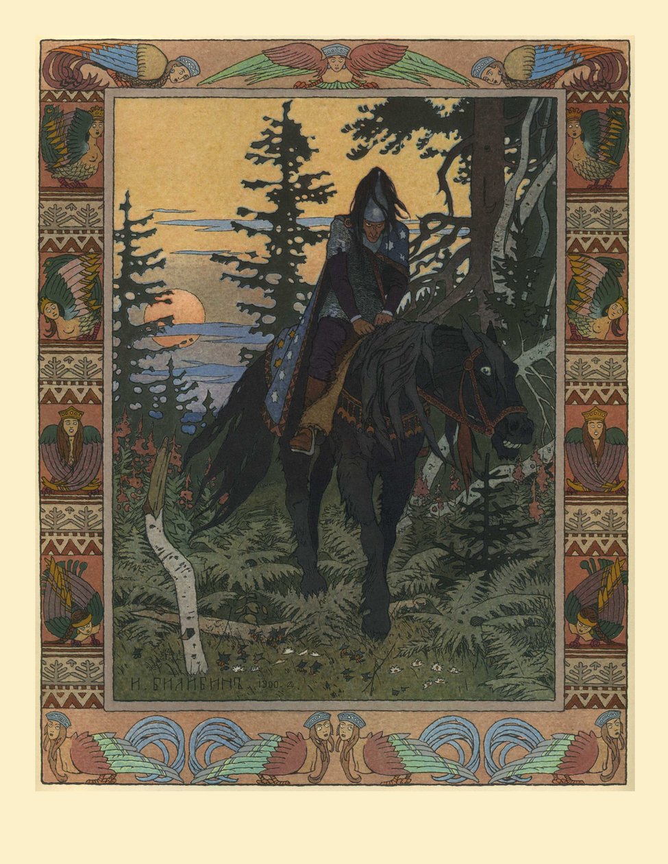 Ilustracja do bajki Wasylisy Pięknej i Białej Jeździeckiej, 1900 autorstwa Ivan Yakovlevich Bilibin