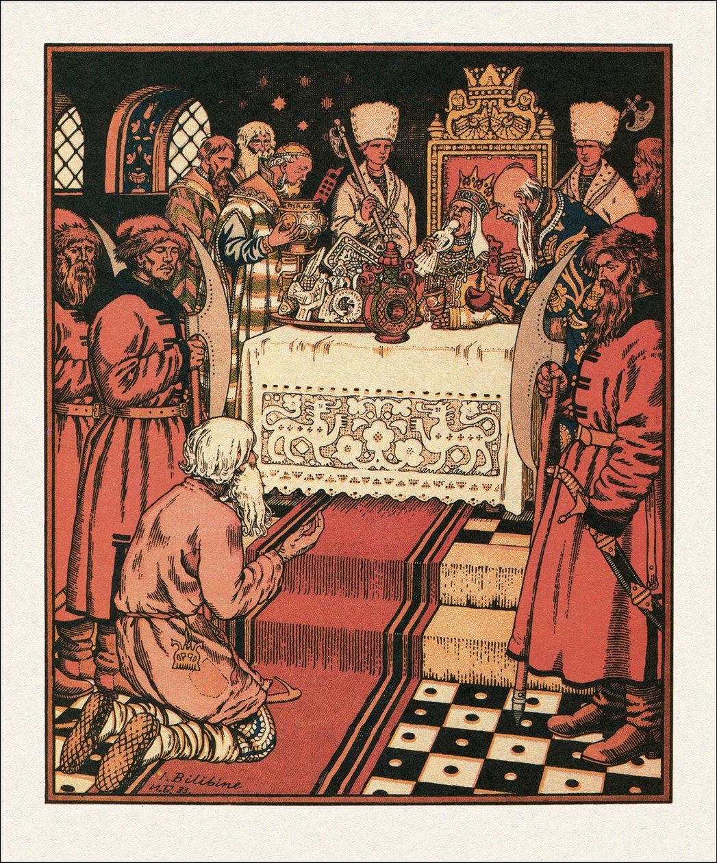 Ilustracja do Bajki o rybaku i rybie, 1933 autorstwa Ivan Yakovlevich Bilibin