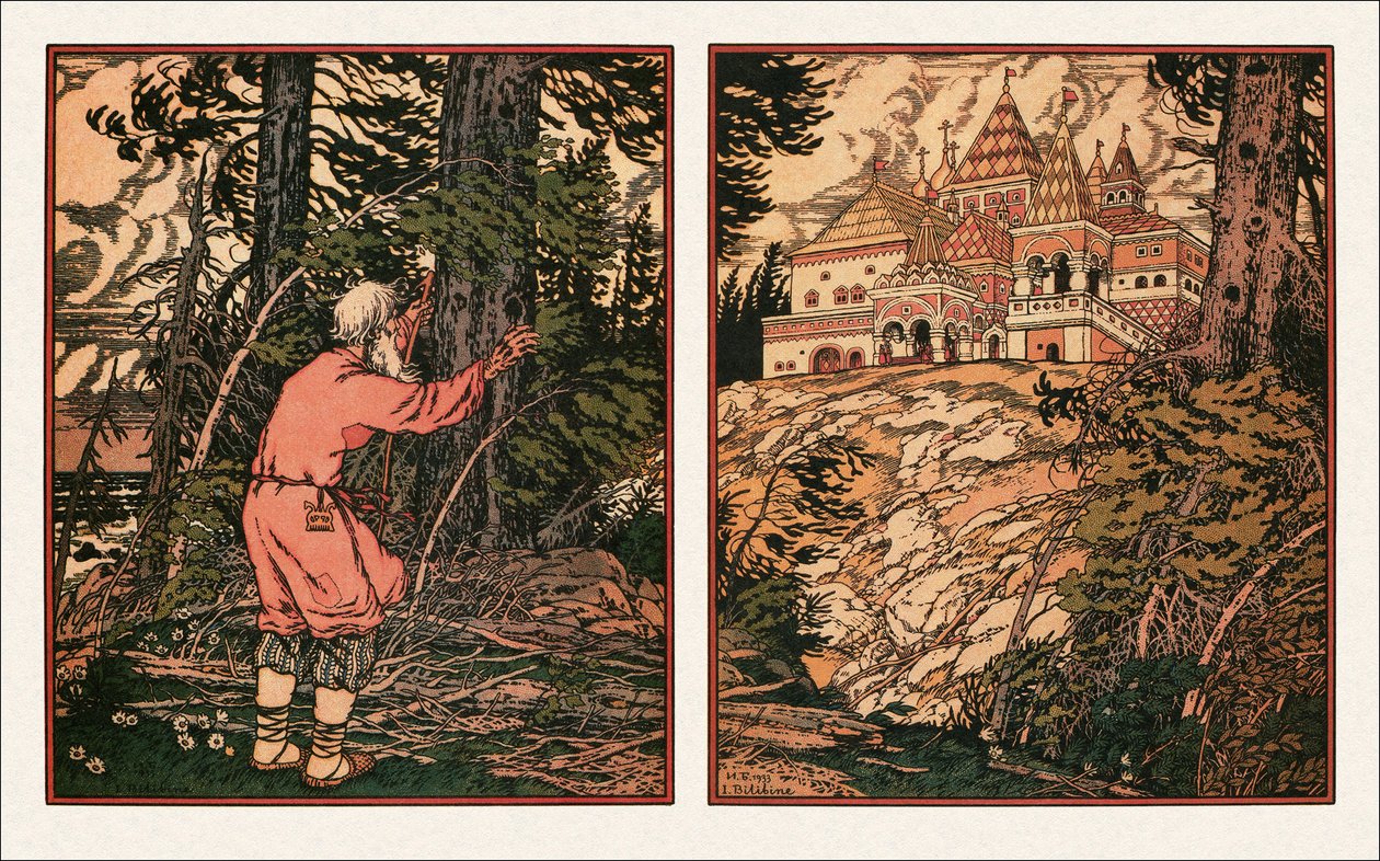 Ilustracja do Bajki o rybaku i rybie, 1933 autorstwa Ivan Yakovlevich Bilibin