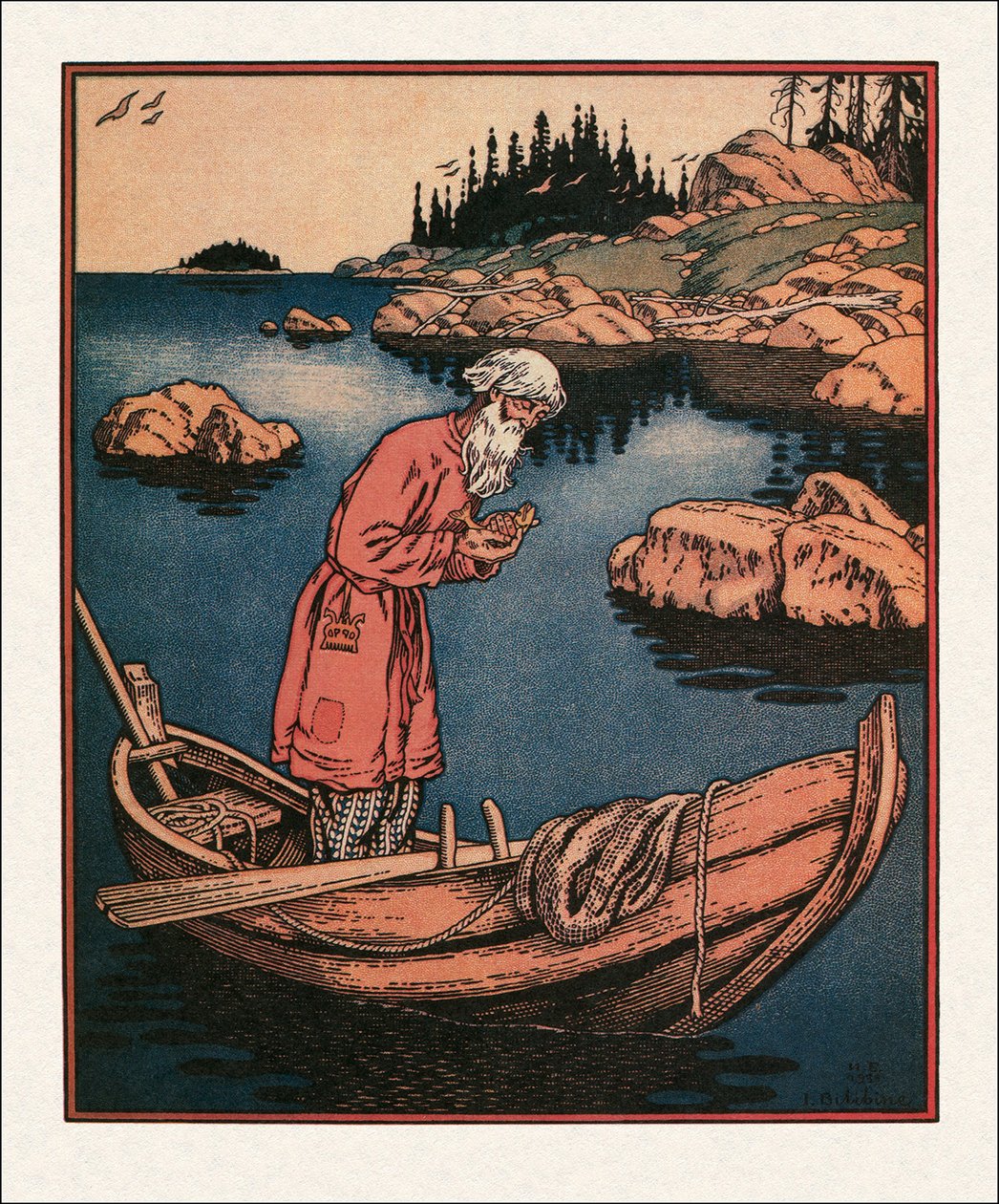 Ilustracja do Bajki o rybaku i rybie, 1933 autorstwa Ivan Yakovlevich Bilibin