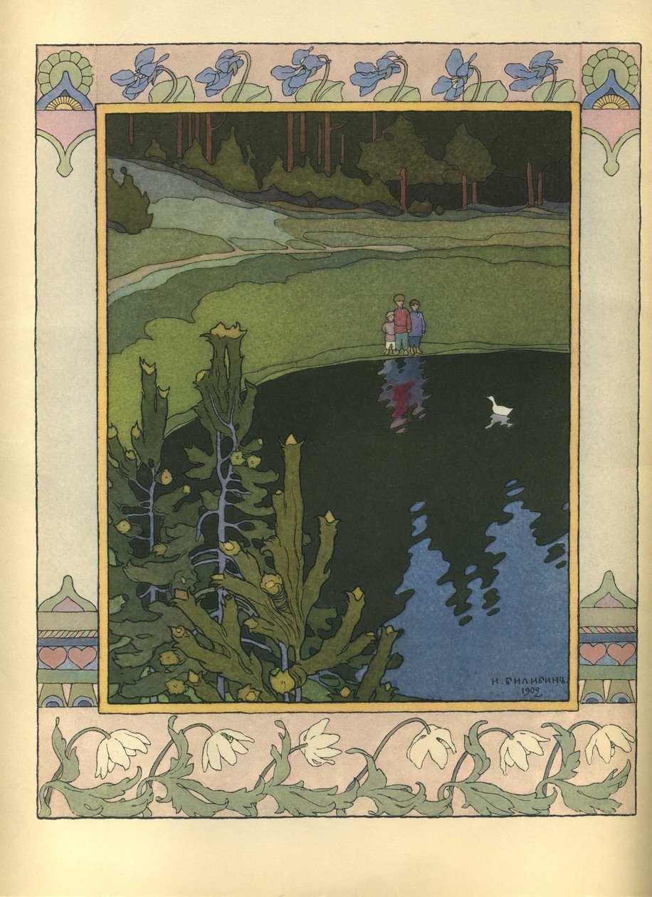 Ilustracja do bajki Biała kaczka, 1902 autorstwa Ivan Yakovlevich Bilibin