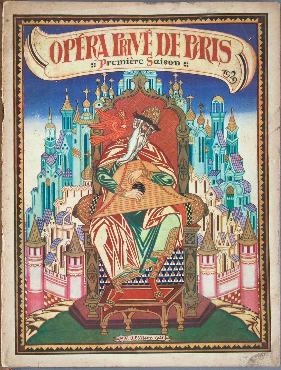 Strona tytułowa programu pamiątkowego do opery Opowieść o carze Saltanie N. Rimskiego-Korsakowa, 1928 autorstwa Ivan Yakovlevich Bilibin