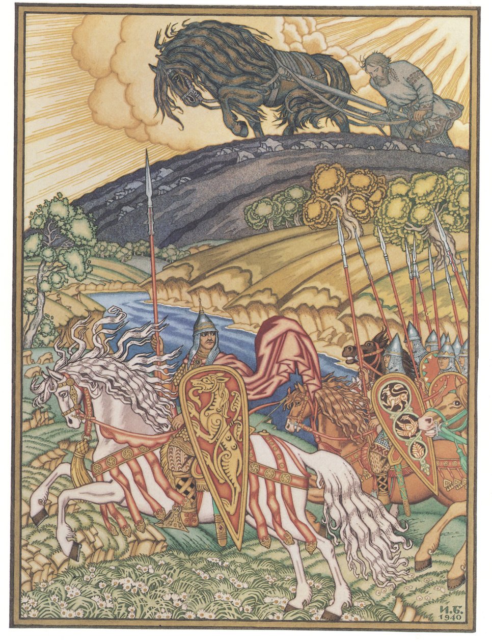 Wołga Światosławicz i Mikuła Sielaninowicz, 1940 autorstwa Ivan Yakovlevich Bilibin