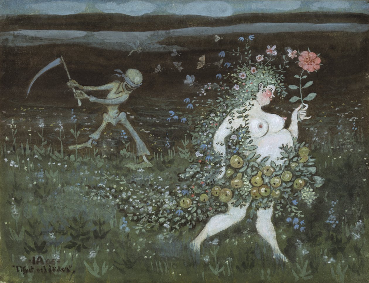 La Vie et la Mort - Życie i śmierć, Arosenius, Ivar (1878-1909). Akwarela, gwasz na papierze autorstwa Ivar Axel Henrick Arosenius