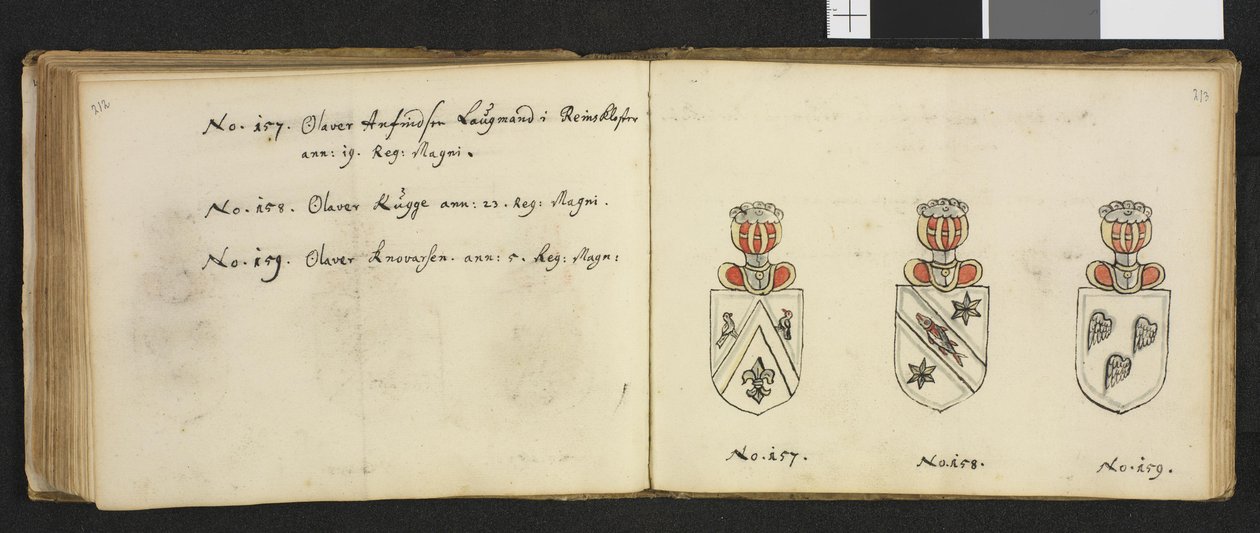 Ilustracja z prywatnego archiwum w Bibliotece Narodowej zatytułowana Insignia quædam virorum illustrium in Norvegia quodam habitantium autorstwa Ivera Nielssøna Hirtzholma autorstwa Iver Hirtzholm