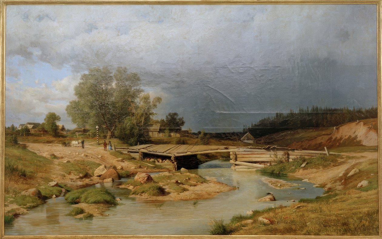 Krajobraz z drewnianym mostem autorstwa Ivan Ivanovich Shishkin