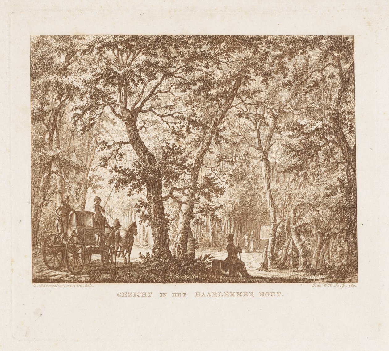 Wózki i spacerowicze w Haarlemmerhout Widok w Haarlemmer Hout (tytuł na obiekcie) autorstwa Izaak Jansz. de Wit