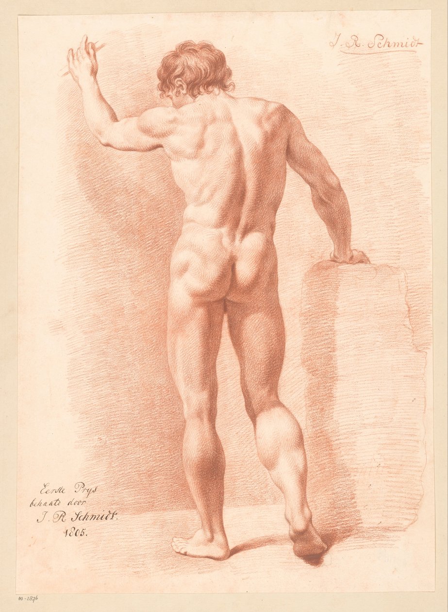 Stojący akt męski, widok z tyłu (I nagroda 1805) autorstwa Izaak Riewert Schmidt