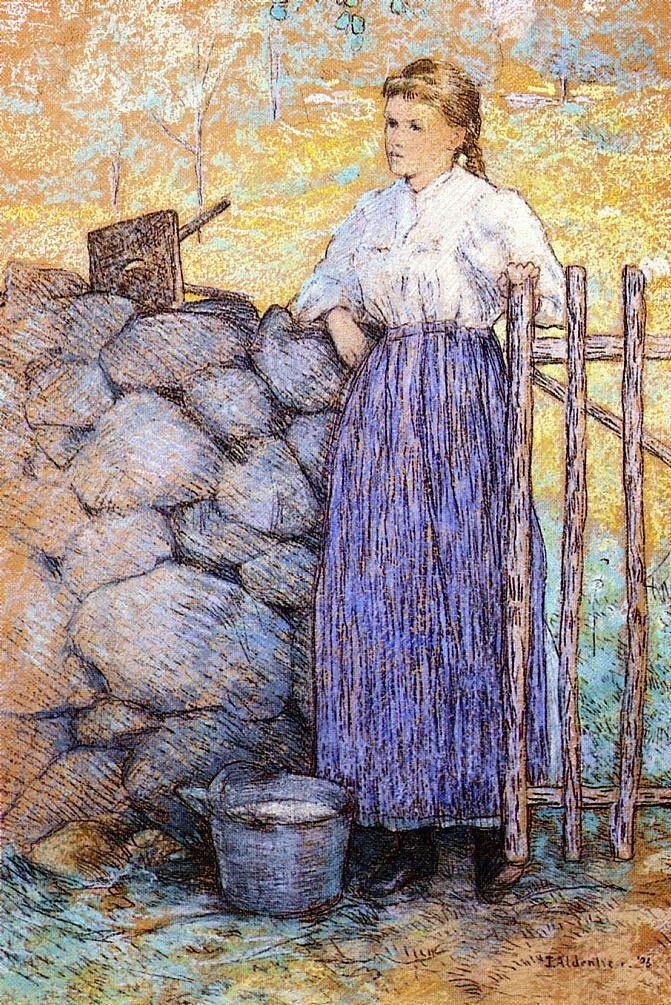 Dziewczyna stojąca przy bramie autorstwa J. Alden Weir