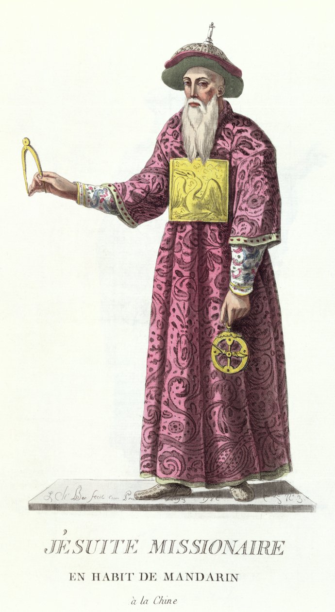 Jezuicki misjonarz w stroju mandaryńskim, z "Receuil de Tous Les Costumes des Ordres Religieux et Militaires", opublikowanego w 1785 r. autorstwa J. C. Bar