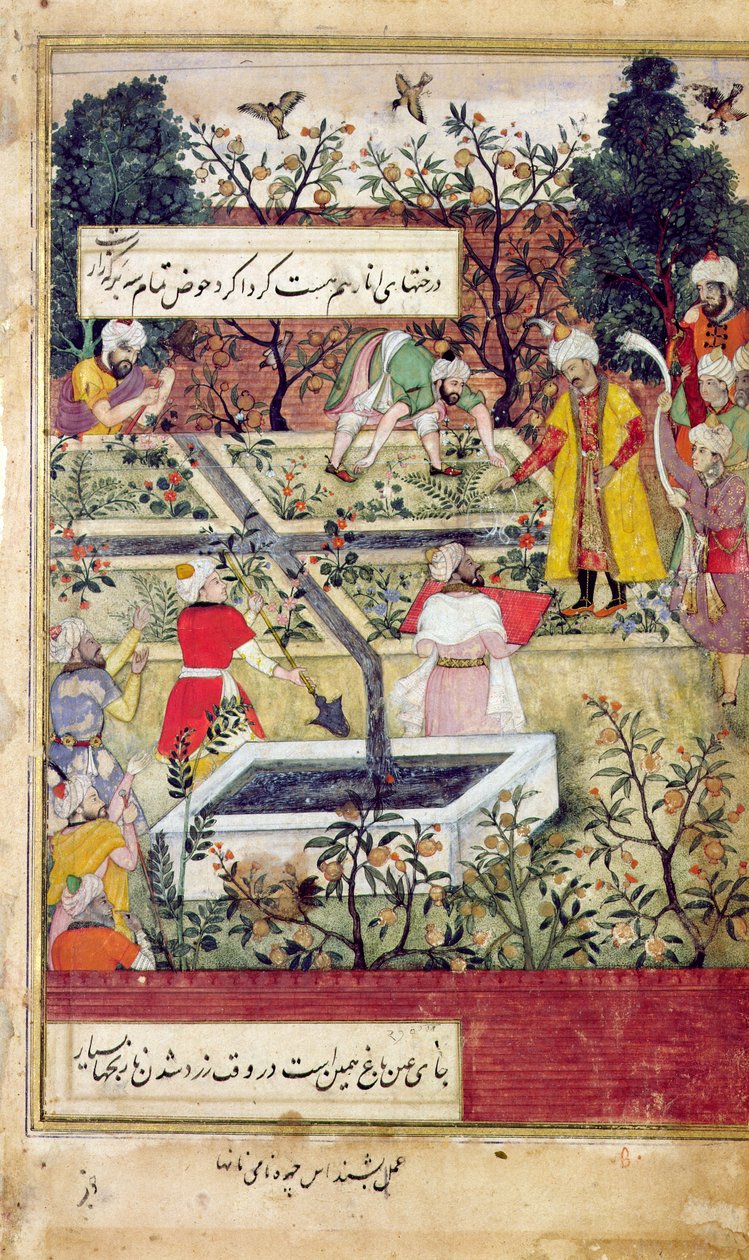 Cesarz Babur (ok. 1494-1530) badający założenie ogrodu w Kabulu, ok. 1600 r. autorstwa J. Dorman
