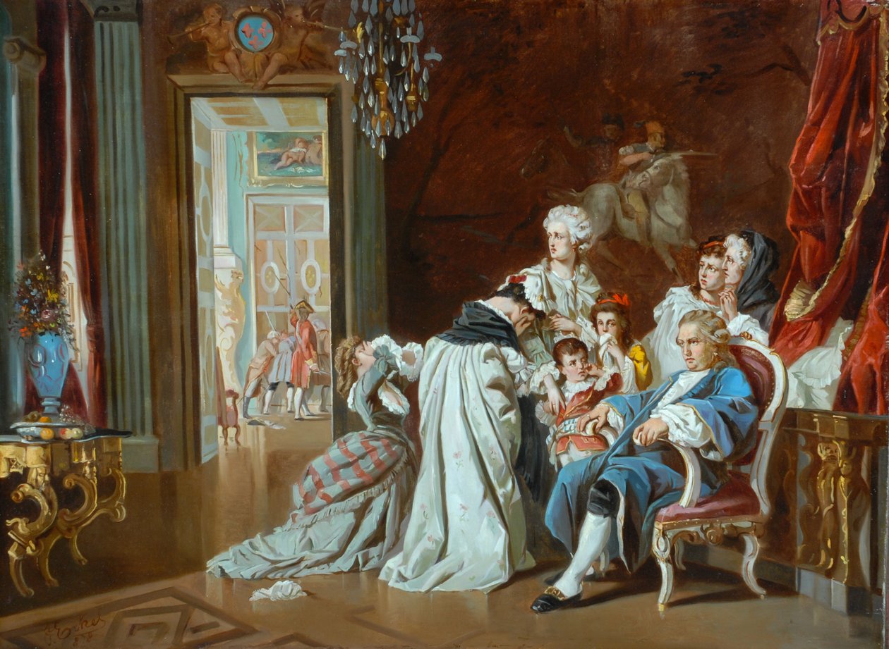 Ludwik XVI i rodzina królewska podczas upadku Wersalu, 1878 autorstwa J. Eckel