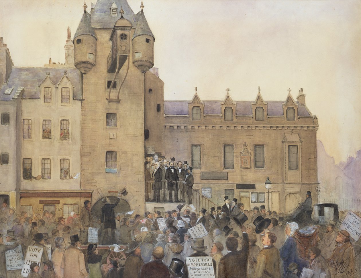 Przed głosowaniem, Canongate Tolbooth, Edynburg, 1884 autorstwa J. Little