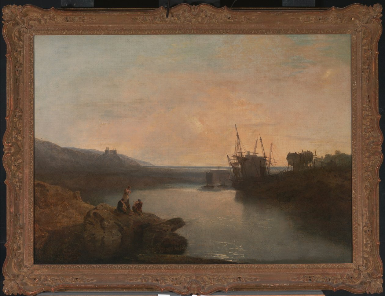 Zamek Harlech, z promu Twgwyn, letni wieczorny zmierzch autorstwa Joseph Mallord William Turner