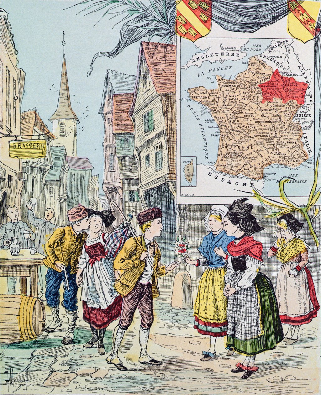 Alzacja-Lotaryngia, ilustracja do Le Tour de France autorstwa Marie de Grandmaison, 1893 autorstwa J. Maurel