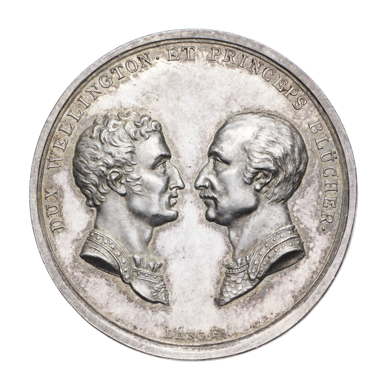 Medal upamiętniający księcia Wellingtona i feldmarszałka von Blüchera 1815, ok. 1815 (srebro) autorstwa J. N. Lang