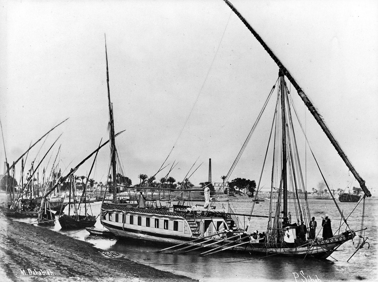 Dahabiya na Nilu, ok. 1873-86 r. autorstwa J. Pascal Sebah