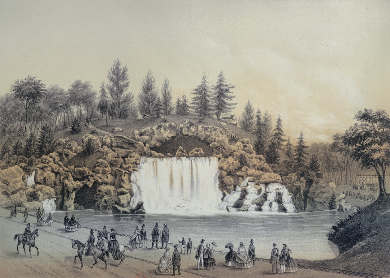 Wielka Kaskada w Lasku Bulońskim w Paryżu, wydana przez Caudriliera, 1860 autorstwa J. Walter