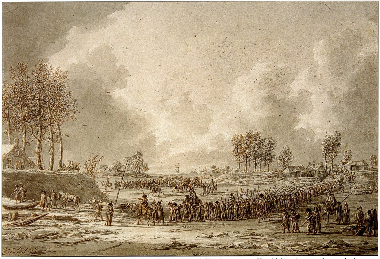 Armia francuska przekracza zamarznięty Waal, 1795 autorstwa J.A. Langendijk
