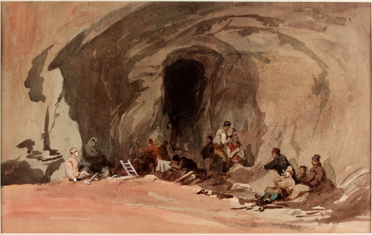 Górnicy, Wejście do kopalni żelaza, 1845 (ołówek i wc na papierze (na kartonie)) autorstwa J.B. Brown