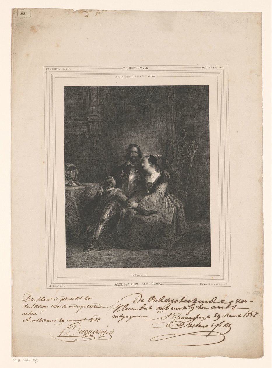 Albrecht Beiling żegna się z żoną i dzieckiem Albrecht Beiling (tytuł na obiekcie) autorstwa J.B. Clermans