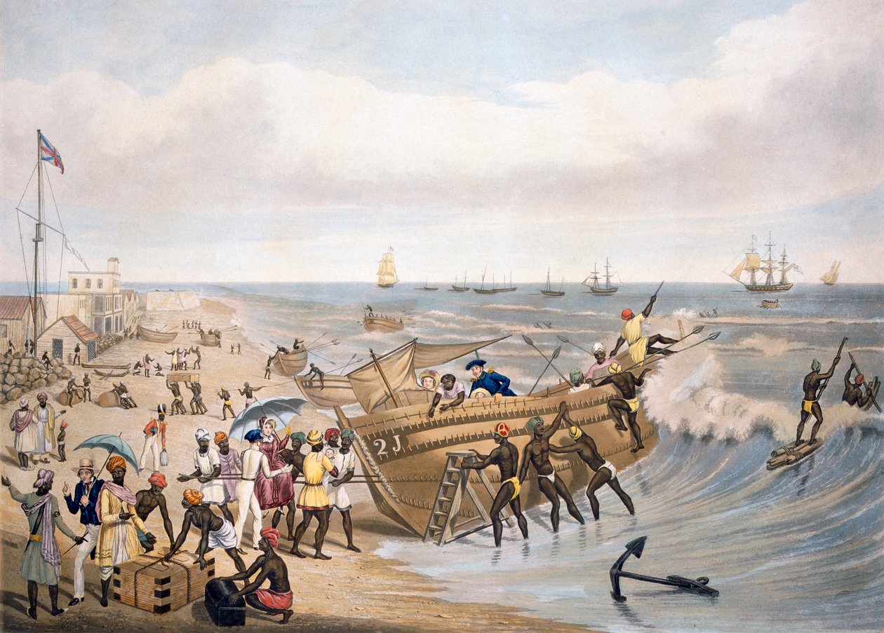 Madras, Embarking, grawerowane przez C. Hunta, 1856 autorstwa J.B. East